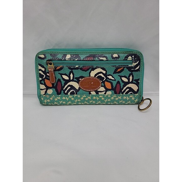 Fossil Coated Canvas Wallet Floral Zip Around Multicolored 8x4.5 - Picture 1 of 8